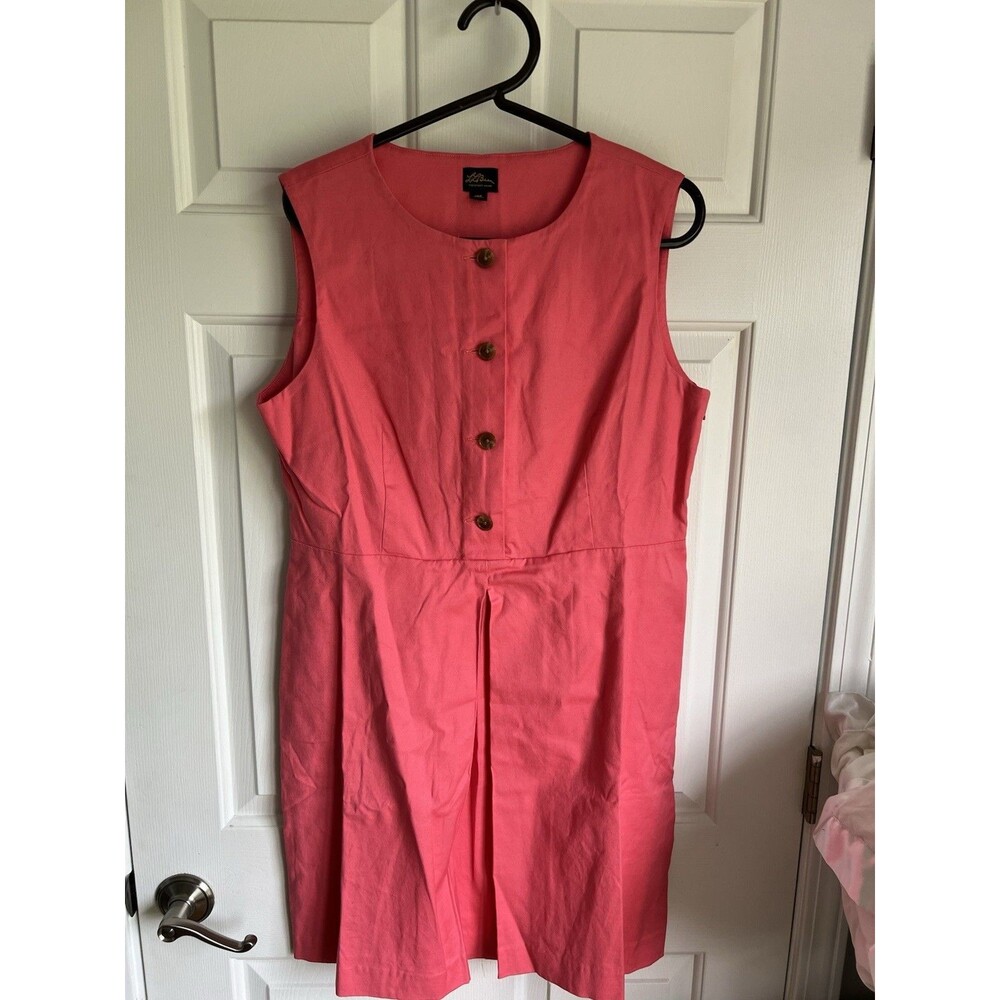 VINTAGE L.L.Bean Women's Pink Solid Sleeveless Button-Front A-Line Knee Dress 14